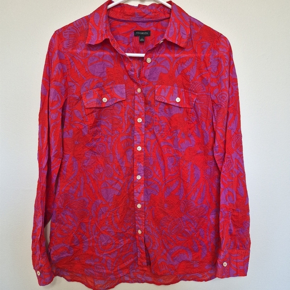 Talbots Women’s Red & Pink Floral Print Button-Up Shirt – Size Small - Picture 2 of 6